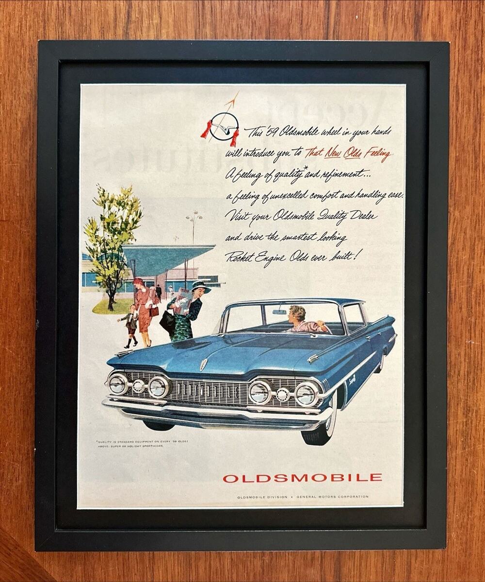 Framed 1959 Vintage Original Print Ad 1963 OLDSMOBILE F-85 Cutlass 2-door Coupe